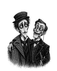 Pip Latch, the ventriloquist, a slight man with a neat mustache, his arm round Mister Sawdust