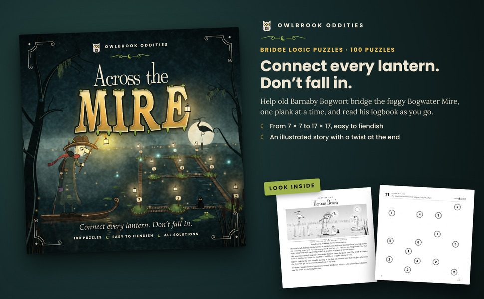 Across the Mire: the cover beside two sample pages from inside the book