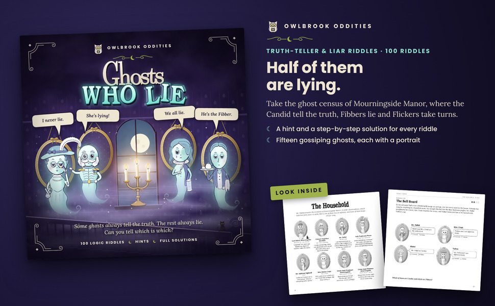 Ghosts Who Lie: the cover beside two sample pages from inside the book