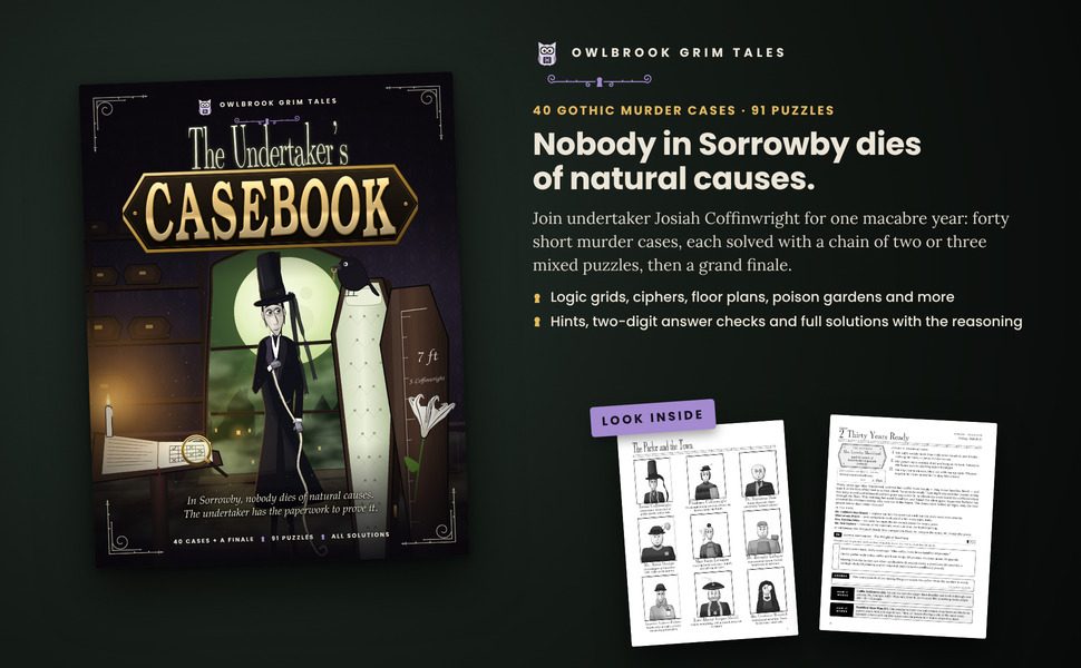 The Undertaker’s Casebook: the cover beside two sample pages from inside the book