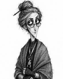 Esther Gloam, small and gray, in spectacles and a shawl