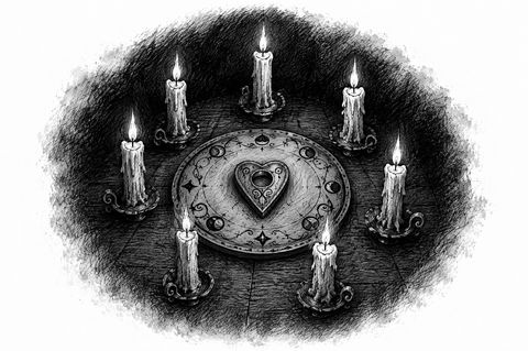 Seven candles round a spirit board