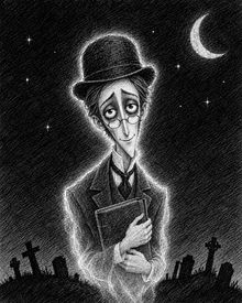 Humphrey Dunn, a ghostly bailiff in a bowler hat with a ledger