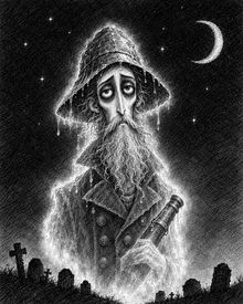 Captain Ezra Fathom, a bearded ghost in a dripping sou’wester, holding his spyglass