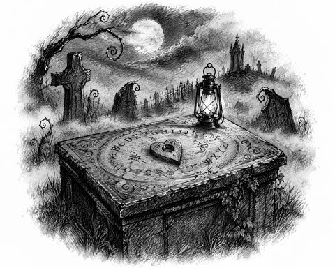 The Talking Tomb: a table-tomb whose lid is carved as a spirit board, by moonlight