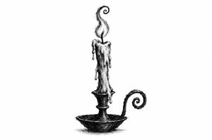 A candle burning down in its holder
