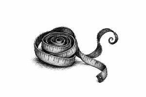A coiled cloth measuring tape